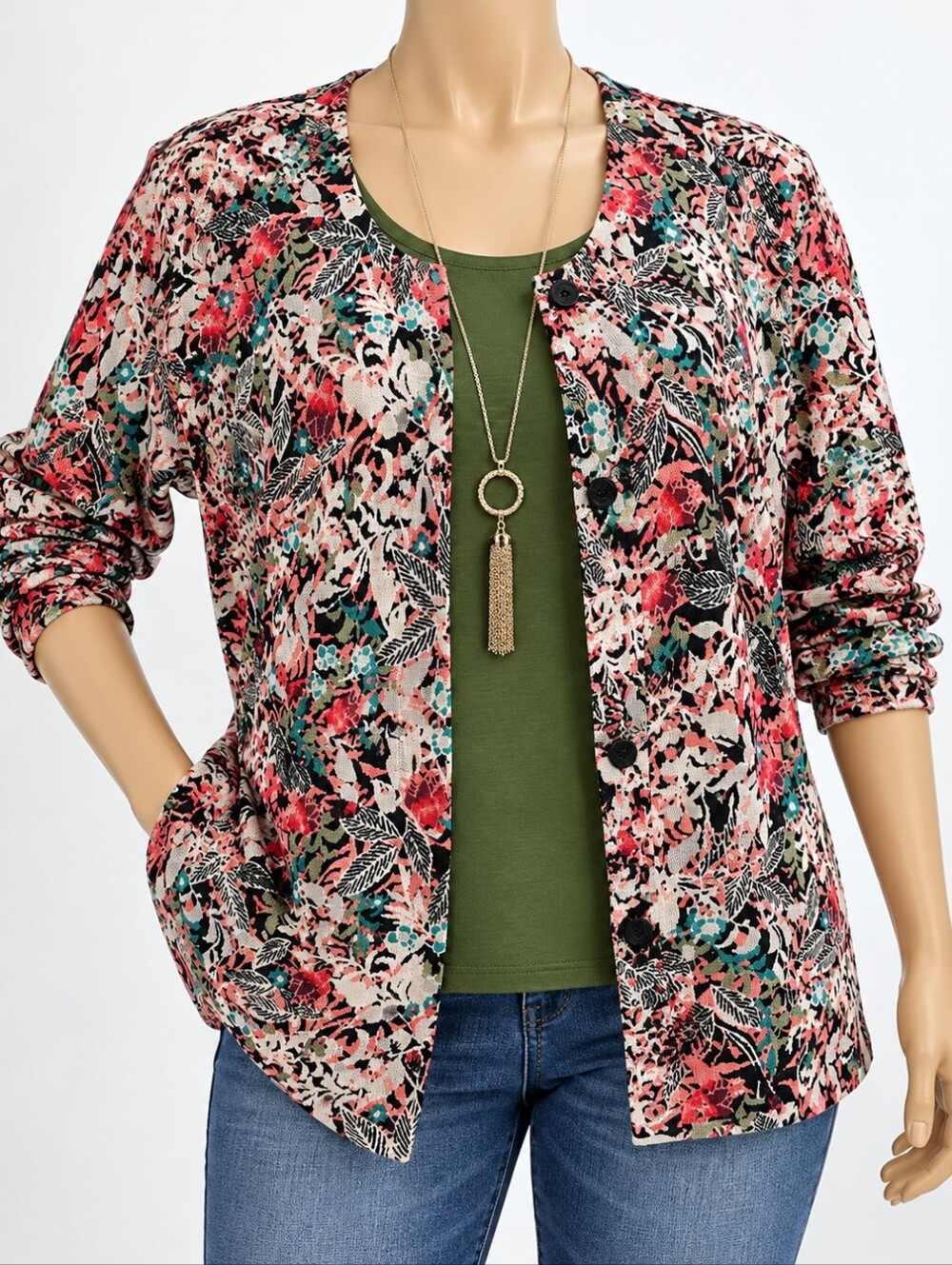 Christopher & Banks XL Floral Cardigan 100% Cotton 3/4 Sleeve Multicolor